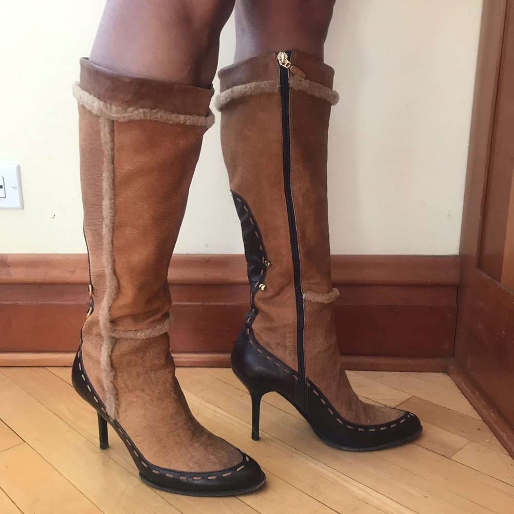 Brown and tan real leather boots